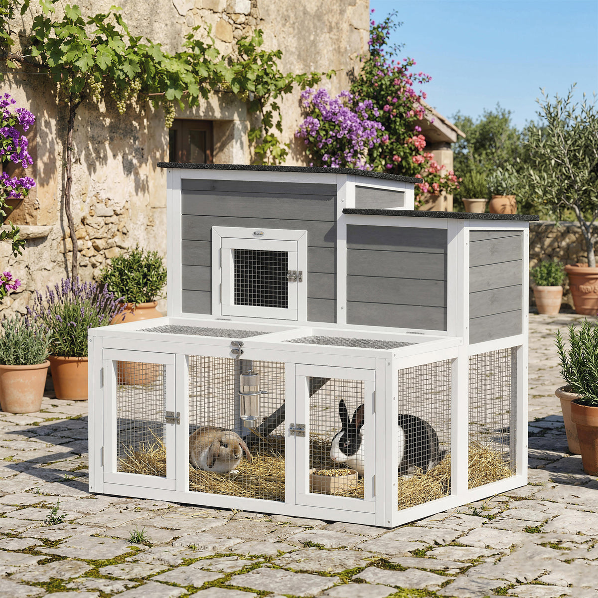 Wooden Rabbit Hutch, Indoor Outdoor Bunny Cage with Waterproof & Opena