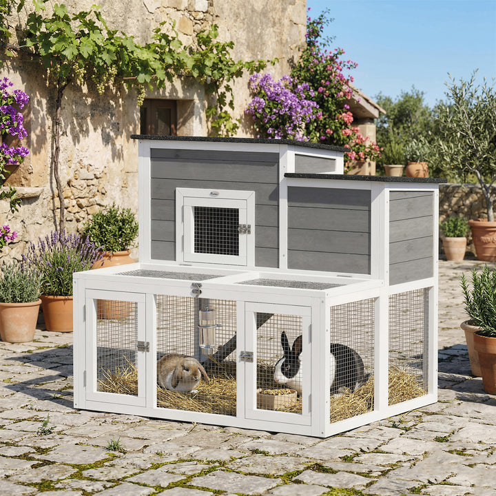Wooden Rabbit Hutch, Indoor Outdoor Bunny Cage with Waterproof &amp; Opena