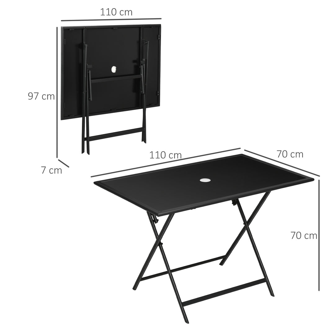 Folding Outdoor Dining Table for 6, Rectangle Garden Table Tempered Glass Top with Parasol Hole Garden Lawn Backyard, 110 x 70 x 70 cm