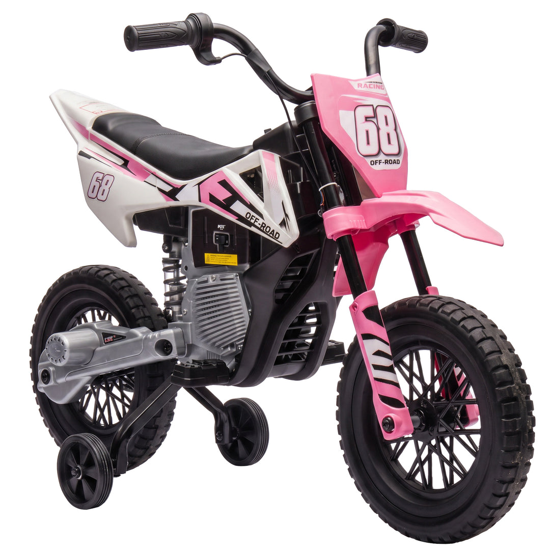 12V Kids Electric Motorbike, Training Wheels - Pink