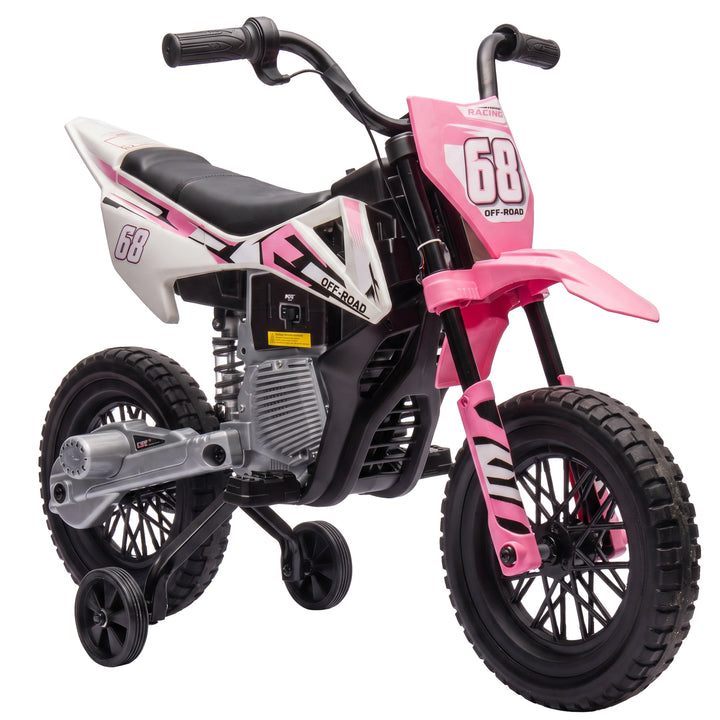 12V Kids Electric Motorbike, Training Wheels - Pink