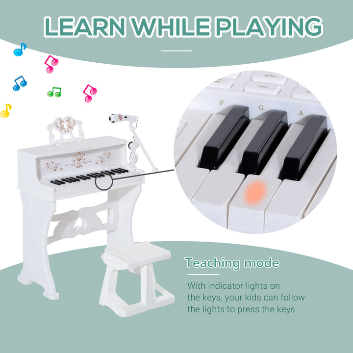 HOMCOM 37 Keys Kids Piano Mini Electronic Keyboard Light Kids Musical Instrument Educational Game Children Grand Piano Toy Set w/Stool & Microphone