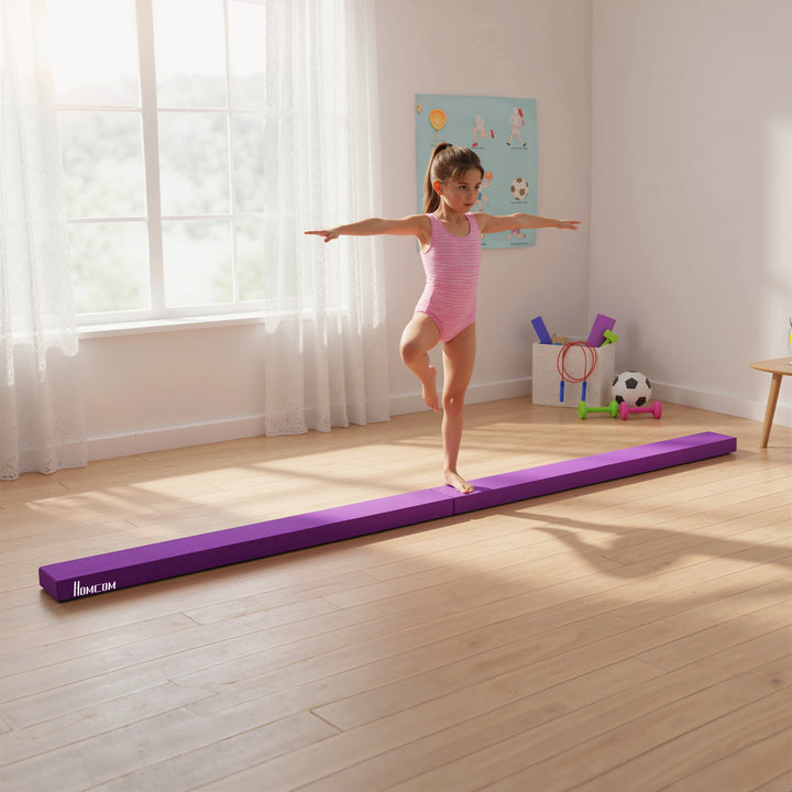 MCL 2.4M 8FT Gymnastics Folding Balance Beam Home Gym Training Exercise Sports - Purple