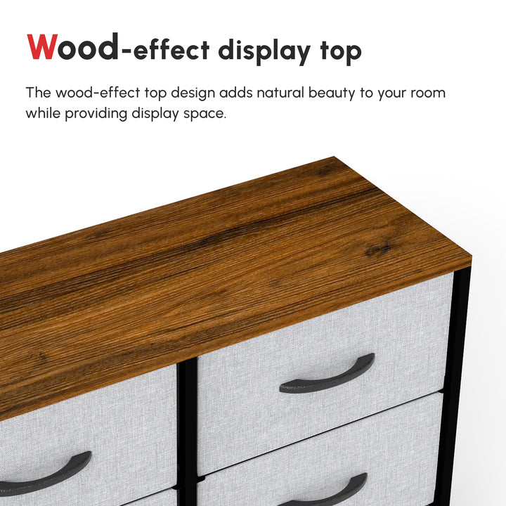 Fabric Chest of Drawers, Storage Drawers, Industrial Bedroom Dresser with 6 Fabric Drawers, Steel Frame and Wooden Top for Nursery, Living Room, Hallway, Grey