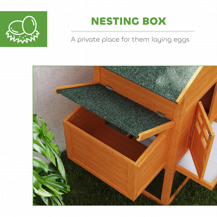 Wooden Chicken Coop with Run, Nesting Box, Slide-out Tray, Ramp, Perches, Asphalt Roof, 179 x 67 x 115cm