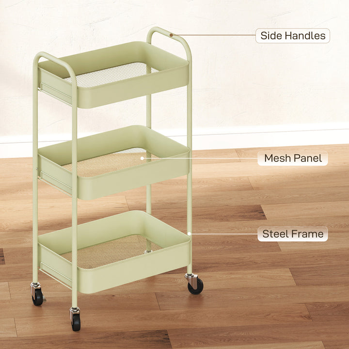 Three-Tier Steel Storage Trolley - Green