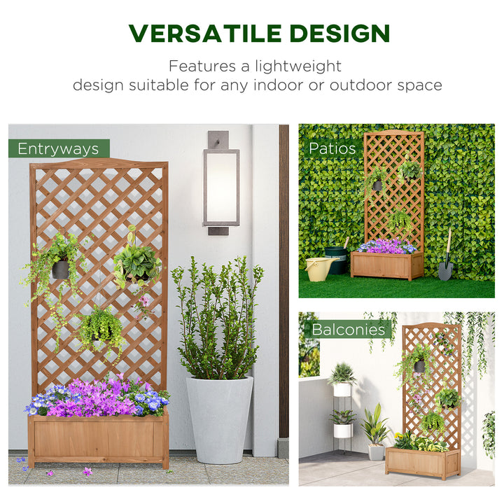 53L Garden Wooden Planter Box with Trellis Free Standing Flower Raised Bed with Lattice for Climbing Plants, 76cm x 36cm x 170cm, Brown