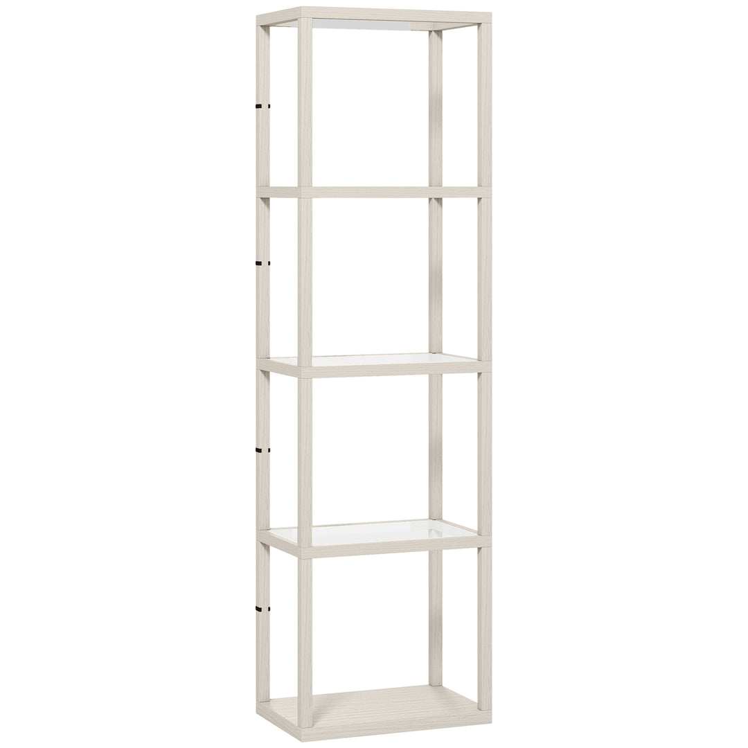 LED Floor Lamp with Glass Shelves, 4 Layers Dimmable Tall Standing Lamp, Modern Column Shelf Floor Light for Living Room, Bedroom, Office, Oak