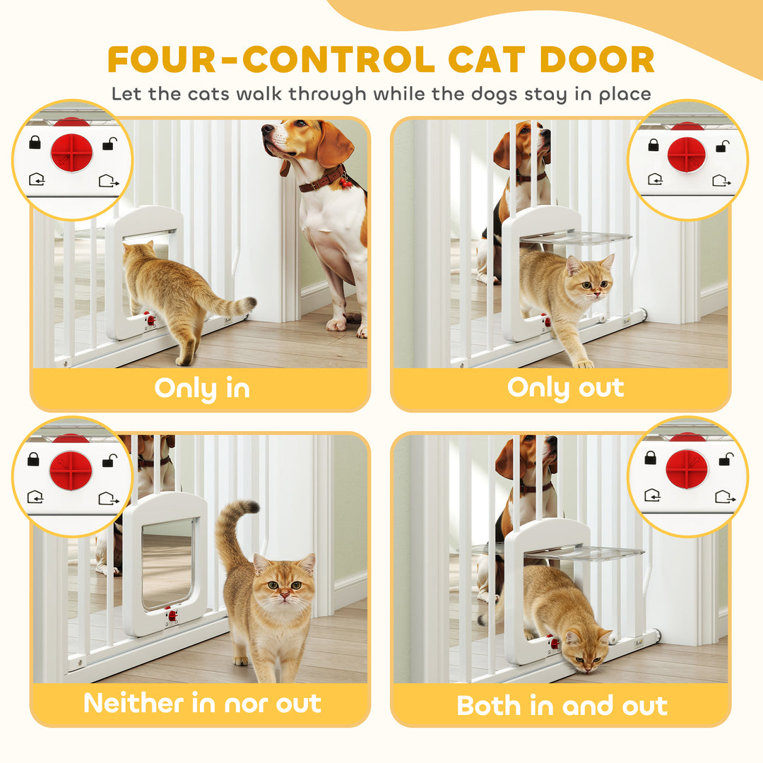 Adjustable Pet Gate with Cat Door, Pressure Fit Barrier for Doorway an