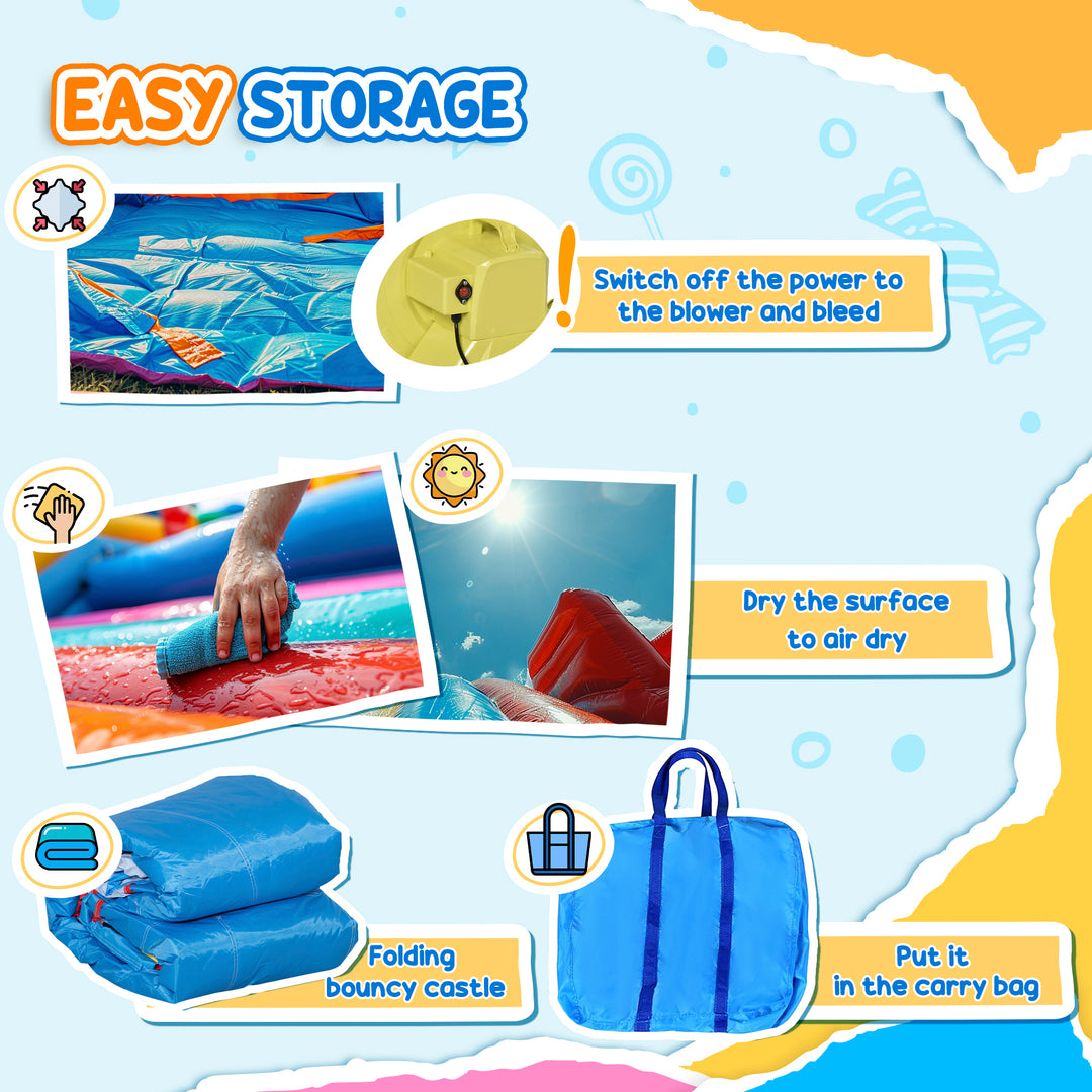 6 in 1 Kids Bouncy Castle, with Water Slide, Water Gun, Climbing Wall, Air Blower for Indoors/Outdoors, 3.9 x 3 x 2m