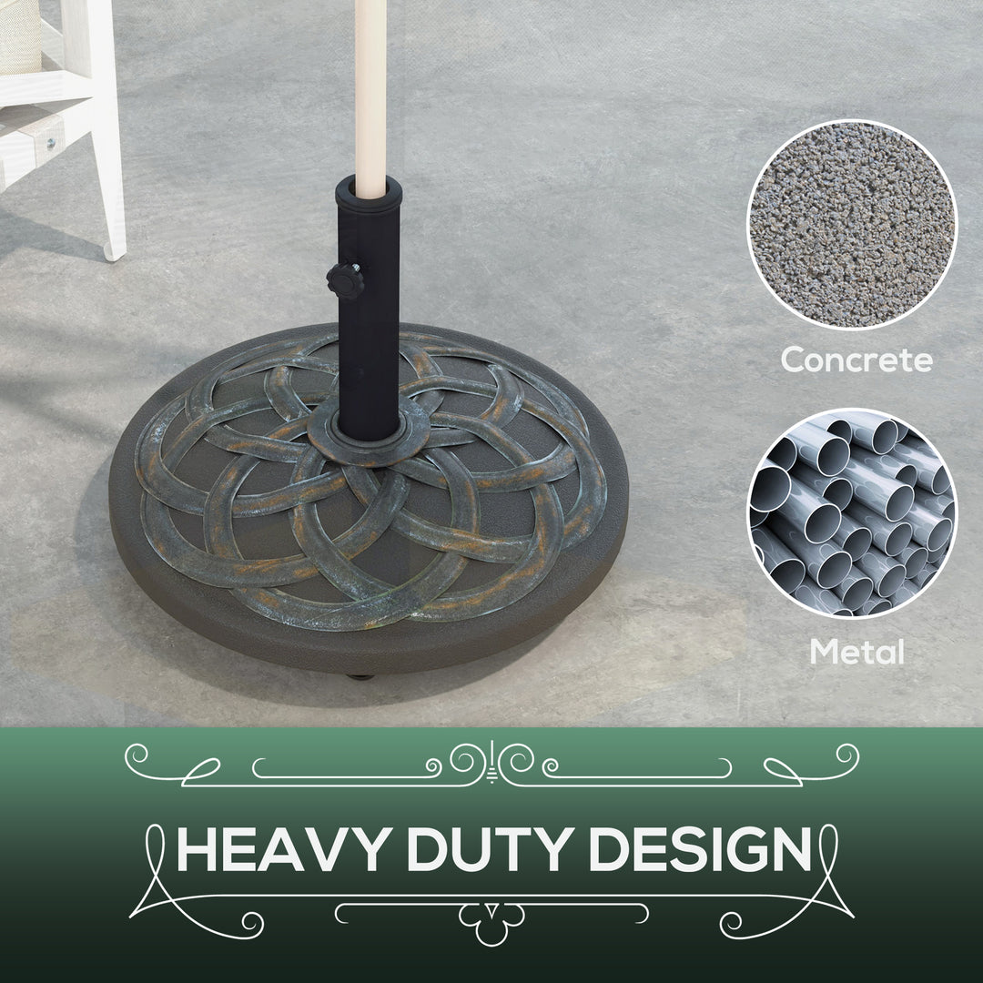 Outsunny 27kg Rolling Parasol Base with Wheels, Heavy Duty Concrete Umbrella Stand with Decorative Base, Bronze Tone