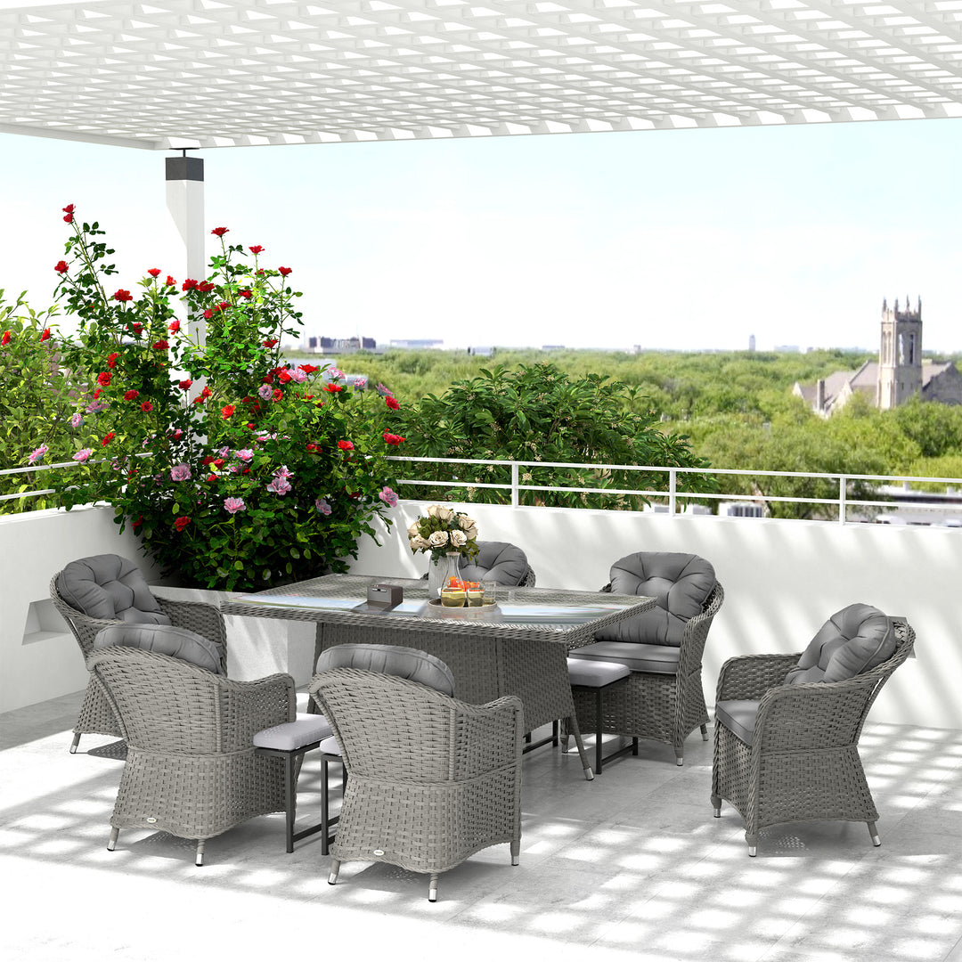 Seven-Piece Rattan Dining Set - Light Grey