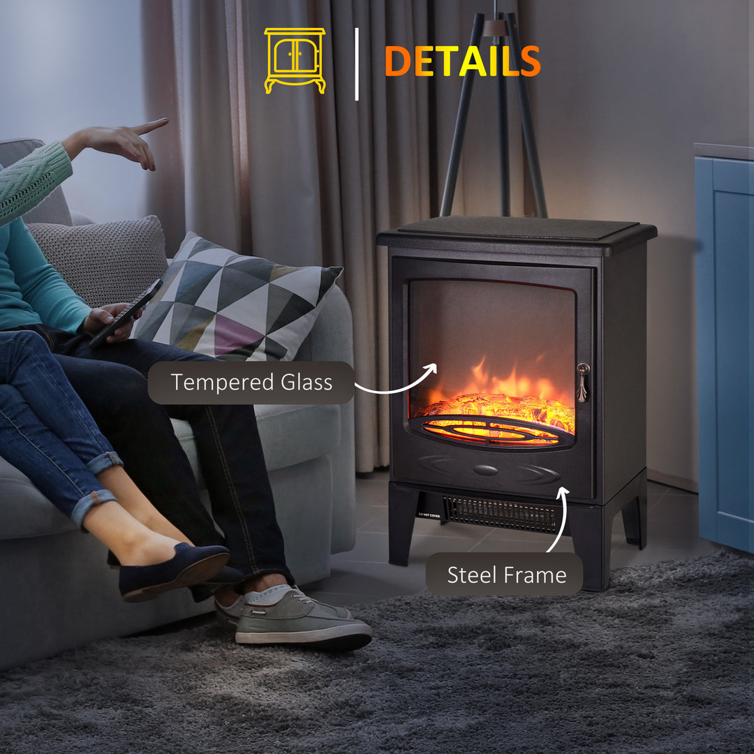 HOMCOM Electric Heater Freestanding Fireplace Artificial Flame Effect w/ Safety Thermostat 950w/1850W Tempered Glass Casing