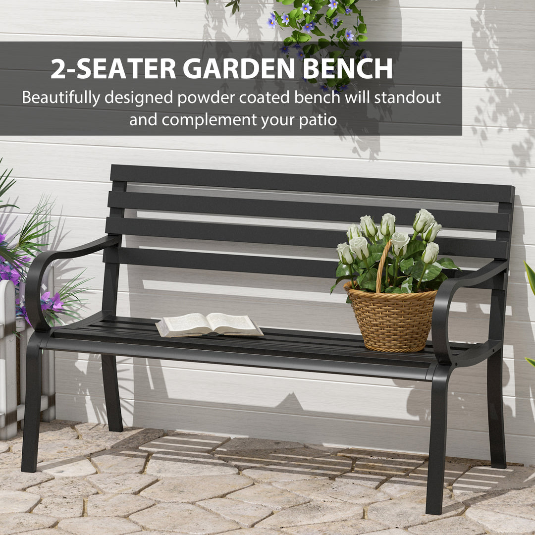 Outsunny 2 Seater Metal Garden Park Bench Porch Chair Furniture Patio Outdoor Park Loveseat Seat Black