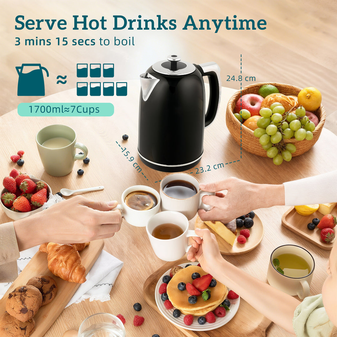 MCL Polished Retro 40-100°C Kettle and Toaster Set - Black