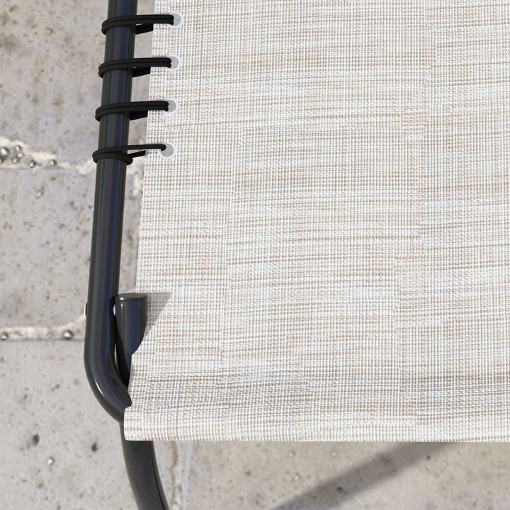 MCL Foldable Sun Lounger, Outdoor 4 Level Adjustable Backrest Reclining Chaise Chair, Steel Frame Recliner Chair for Camping, Hiking, Cream White