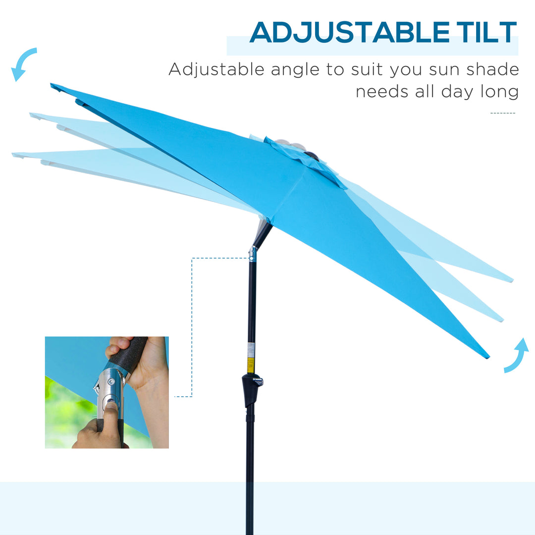 2.6M Garden Parasol Umbrella with Tilt and Crank, Outdoor Sun Parasol Sunshade Shelter with Aluminium Frame, Blue