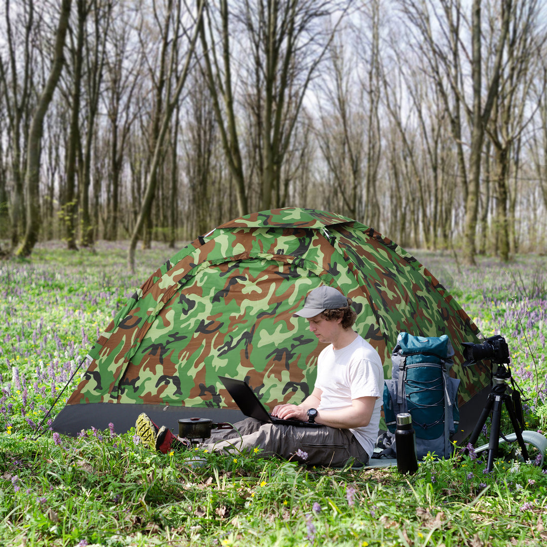 2 Person Camping Tent, Dome Tent with Zipped Doors, Storage Pocket, Portable Handy Bag, Multicoloured