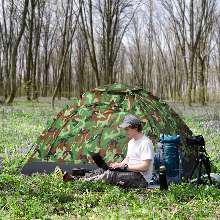 2 Person Camping Tent, Dome Tent with Zipped Doors, Storage Pocket, Portable Handy Bag, Multicoloured