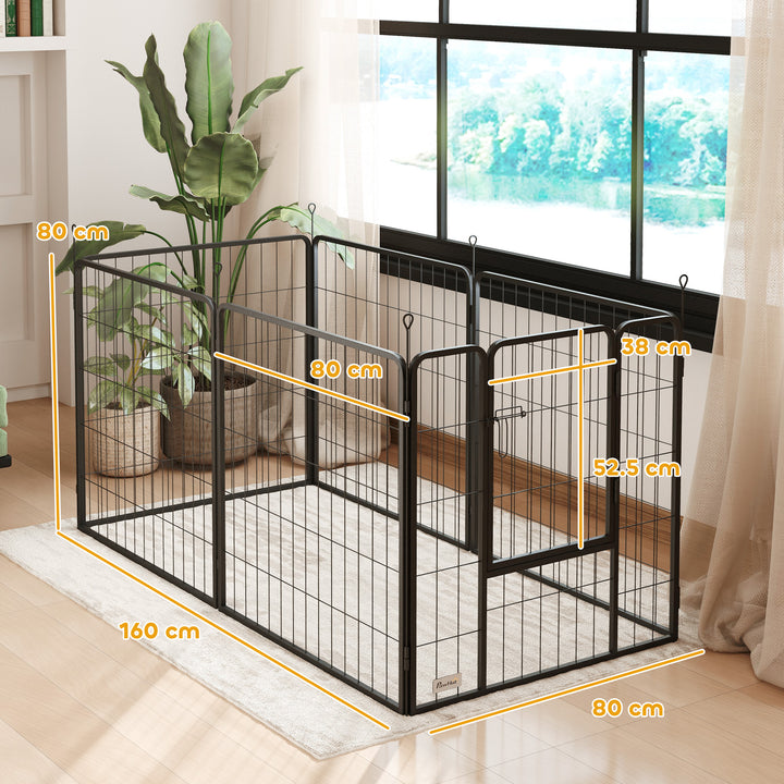 6 Panels Dog Playpen, Portable Detachable Puppy Pen with Door, for Medium Dogs, 80cm High, Grey