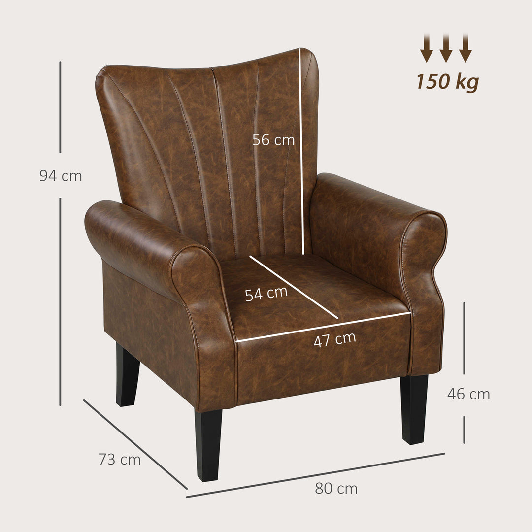 Upholstered Accent Chair with Rolled Arms and Wood Legs, Armchair for Living Room Bedroom, Brown