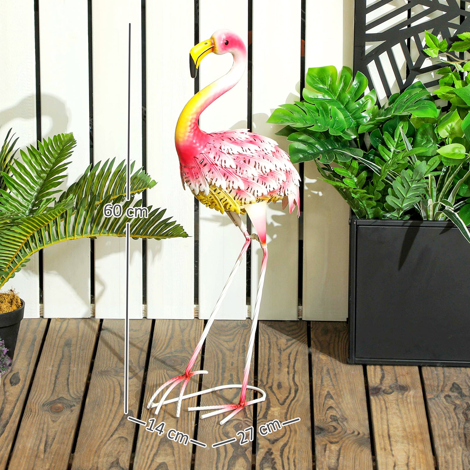 Flamingo Garden Statue Ornament, Metal Bird Art Outdoor Statue, Standi