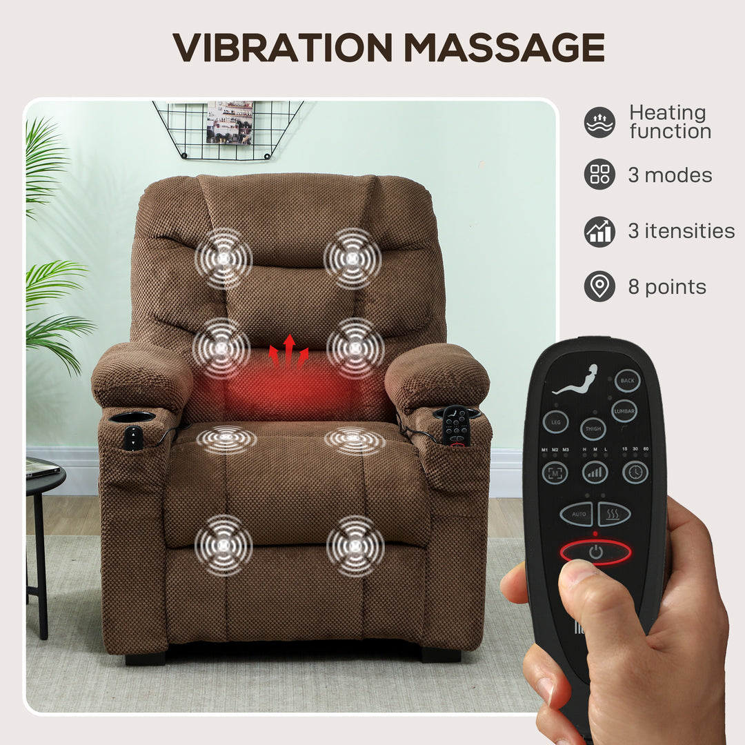 Electric Massage Recliner Armchair with Vibration, Heat, Whisper-Quiet Motor, Memory Function, Fleece Power Reclining Chair with Spring Pack, USB Port, Footrest, Side Pocket, Cup Holders