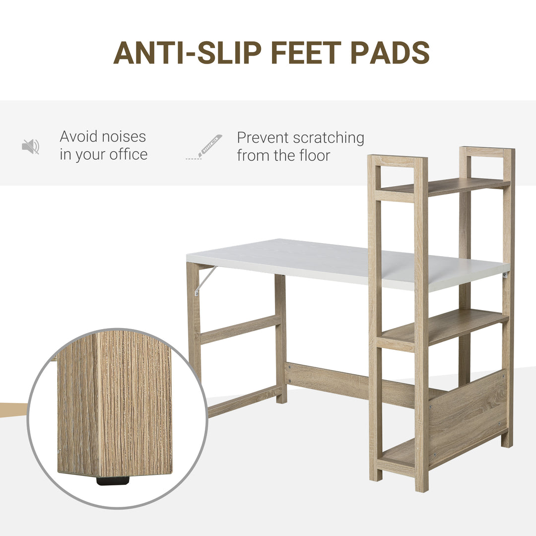 HOMCOM Computer Desk with shelves Office Desk Workstation,Writing Desk Computer PC Laptop Table Workstation, White Wood Grain | Aosom UK