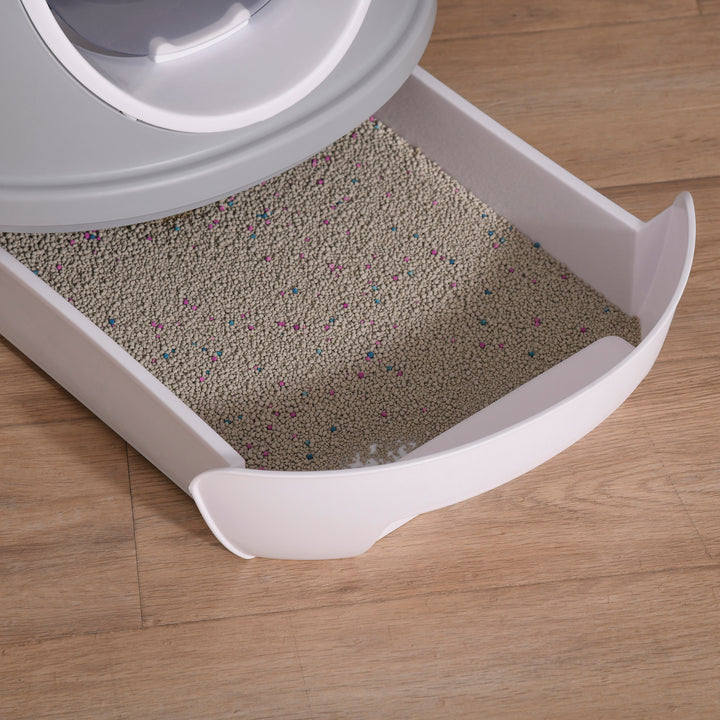 Cat Litter Box Toilet with Litter Scoop Enclosed Drawer, Front Entry Top Exit, Easy To Clean Grey