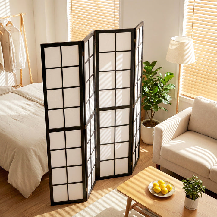 4 Panel Folding Room Divider, Freestanding Room Separator, Indoor Priv