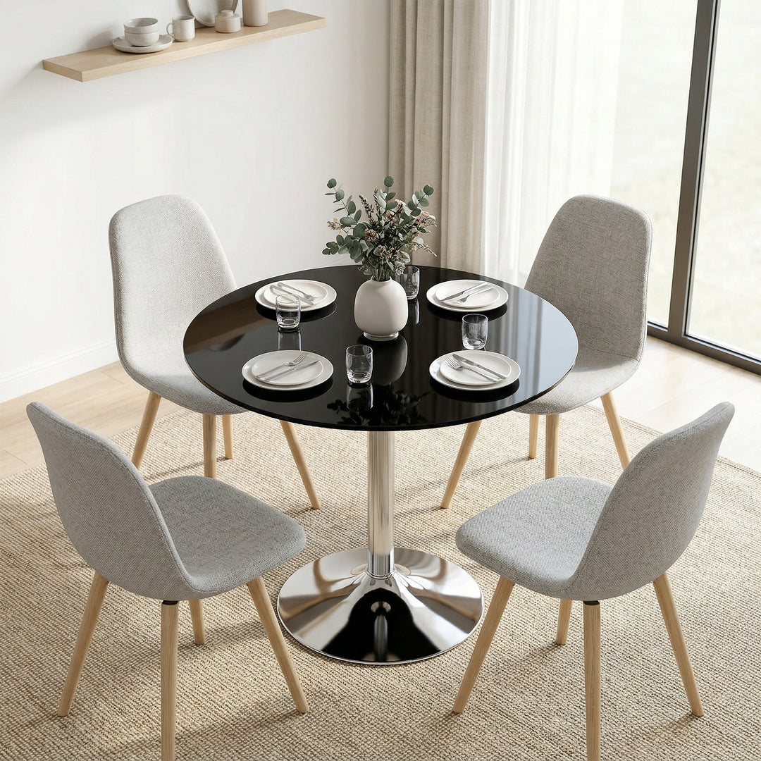 Round Bar Table, Modern Dining Table with Tempered Glass Top and Steel