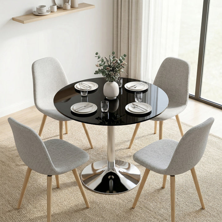 Round Bar Table, Modern Dining Table with Tempered Glass Top and Steel