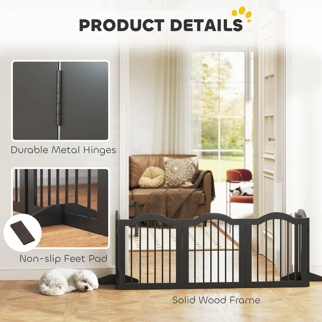 Freestanding Dog Gate Wooden Stair Gate for Dogs with Support Feet Fol