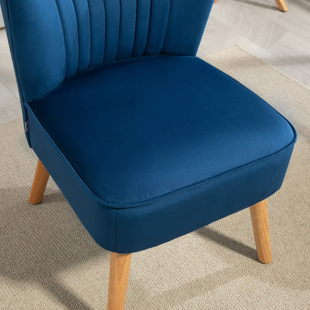 Modern Accent Chair, Fabric Living Room Chair with Rubber Wood Legs and Thick Padding, Dark Blue