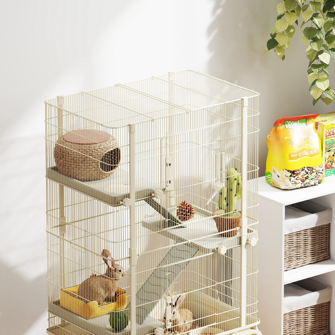 4-Level Rolling Small Animal Cage, Rabbit Cage with 3 Ramps, Water Bot
