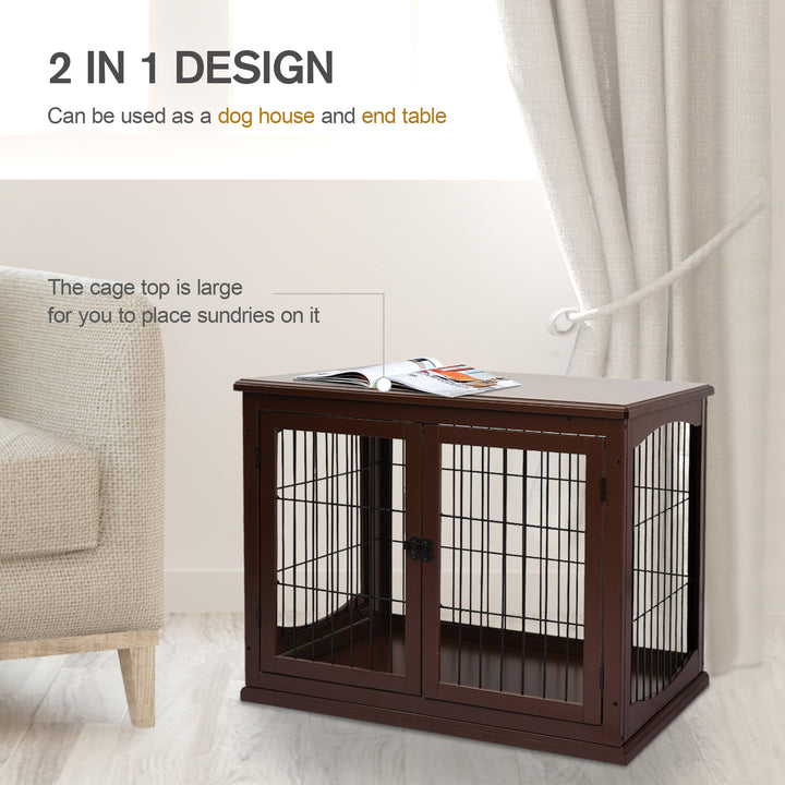 PawHut 66cm Modern Indoor Pet Cage w/ Metal Wire 3 Doors Latches Base Small Animal House Tabletop Crate Decorative Stylish Brown