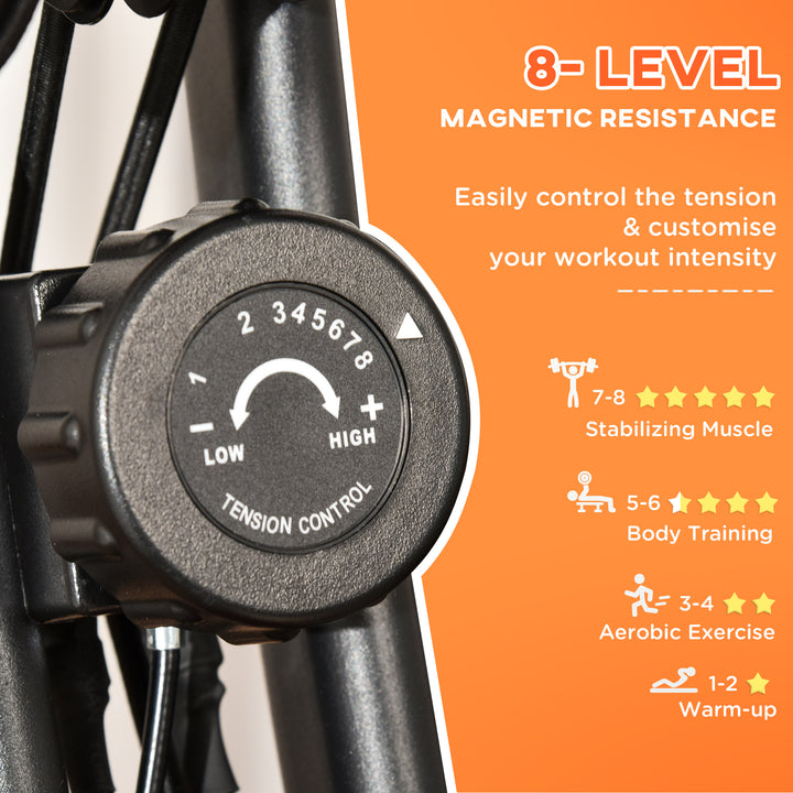 2-in-1 Folding Exercise Bike with 8-Level Magnetic Resistance, Arm Resistance Band, Pulse Sensor, Red
