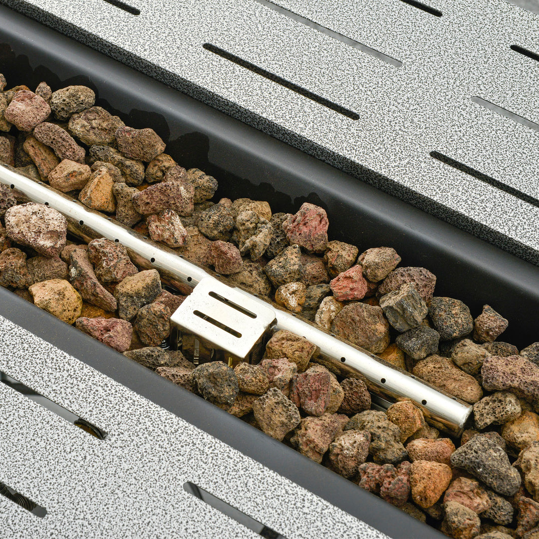 MCL Propane Gas Fire Pit Table, 50000BTU Smokeless Firepit Outdoor Patio Heater with Protective Cover, Lava Rocks and Lid, 107cm x 51cm x 63cm, Silver Grey