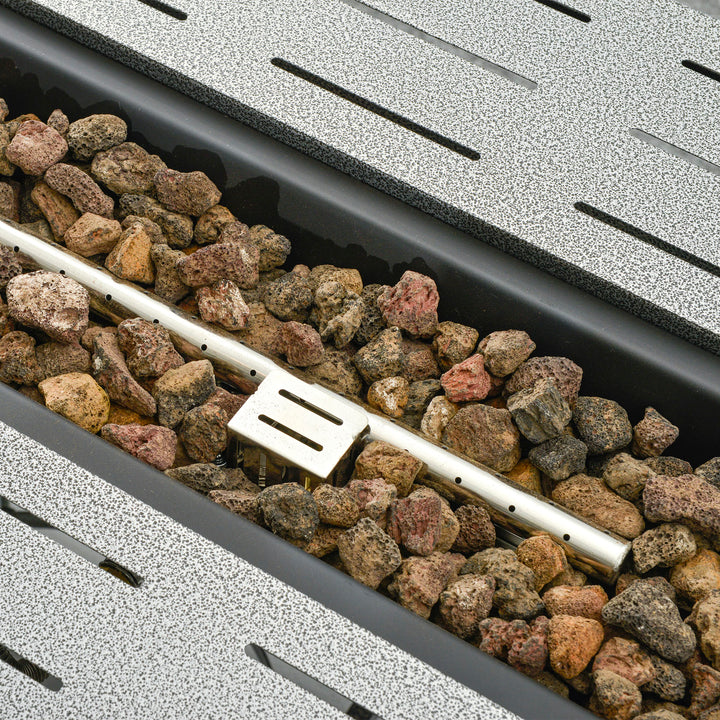 MCL Propane Gas Fire Pit Table, 50000BTU Smokeless Firepit Outdoor Patio Heater with Protective Cover, Lava Rocks and Lid, 107cm x 51cm x 63cm, Silver Grey