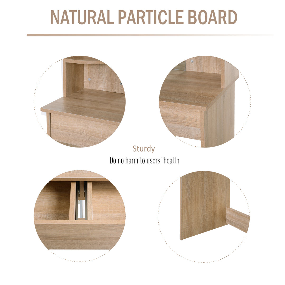 MCL Modern Dressing Table Writing Desk W/ Mirror, Big Drawers, 2-Tier Open Shelf For Home Bedroom Natural