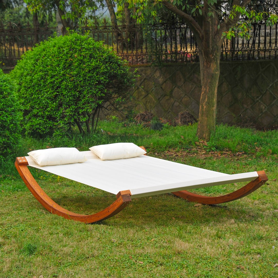 Garden Day Rocking Bed Sun Lounger Patio Furniture Hammock With Pillows Wood