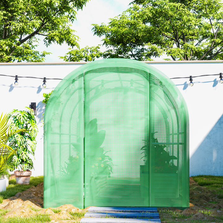 3 x 2 x 2m Polytunnel Greenhouse with Hinged Door, Walk-in Grow House Tent with PE Cover and Galvanised Steel Frame, Green
