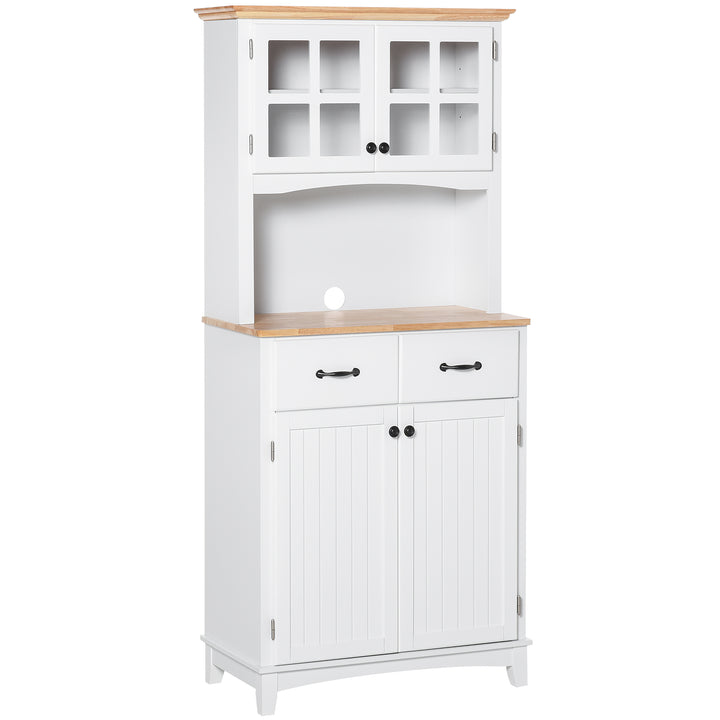 MCL Freestanding Kitchen Cupboard, Kitchen Storage Cabinet with Framed Glass Doors, 2 Drawers, Microwave Counter, White