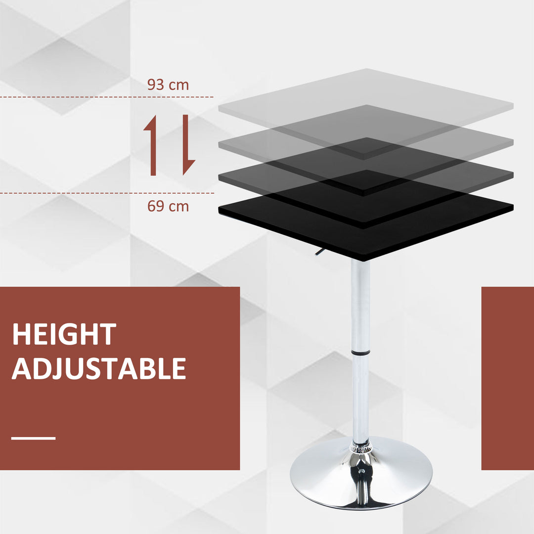 Modern Height Adjustable Counter Bar Table with 360° Swivel Tabletop and Electroplating Metal Base, Pub Desk for Living Room, Kitchen, Restaurant, Pub, Black and Silver
