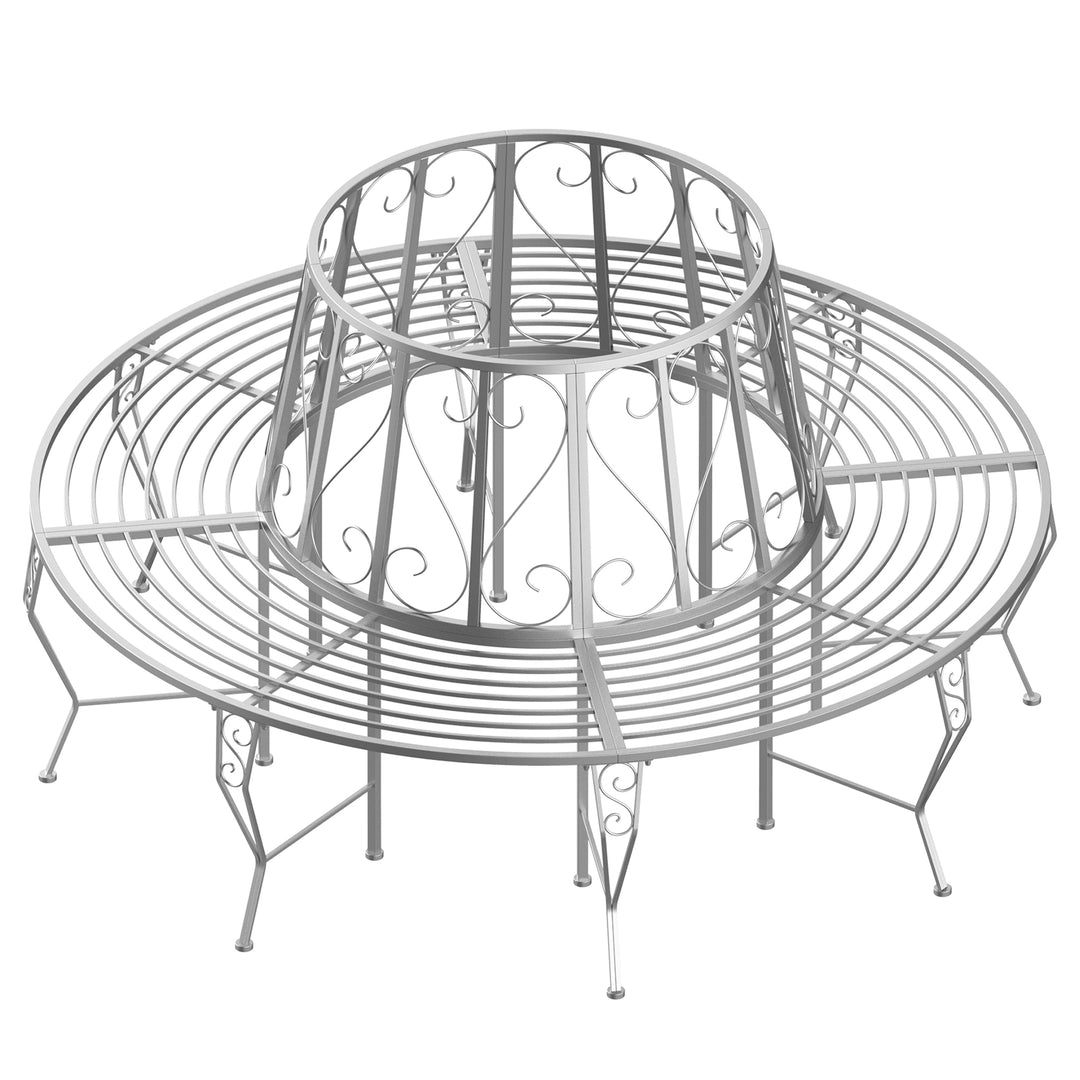 Outdoor Garden Metal Round Tree Bench Seat Diameter 160cm Height 90cm Silver