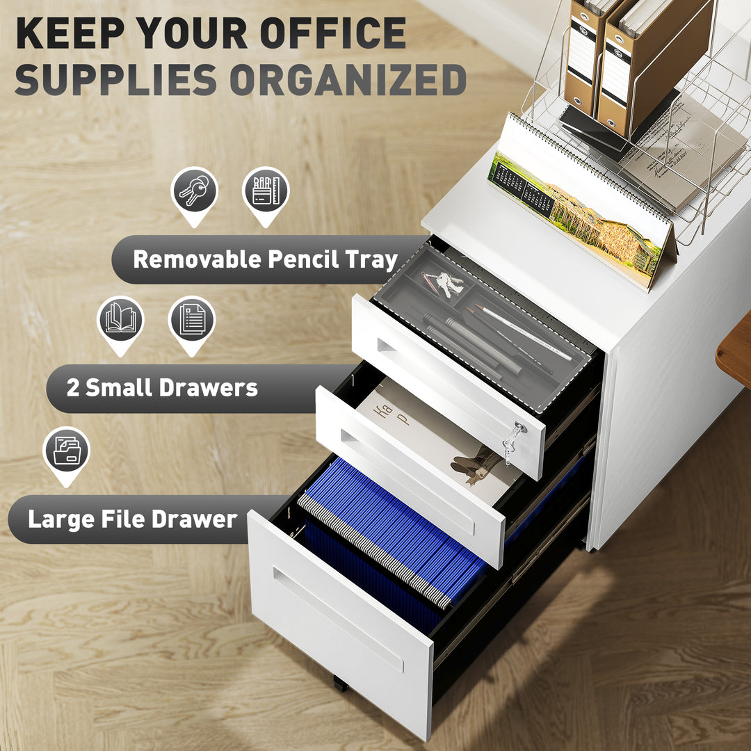 Three-Drawer Steel Filing Cabinet - White