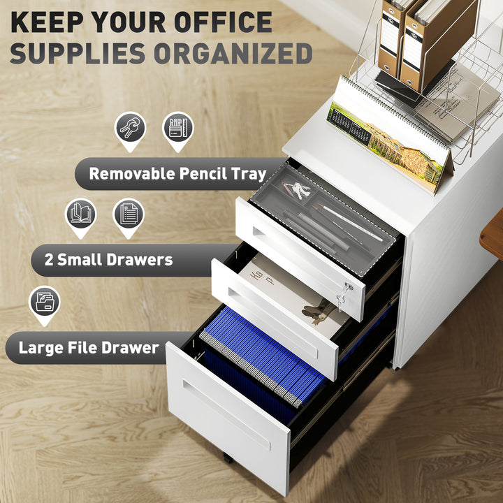 Three-Drawer Steel Filing Cabinet - White