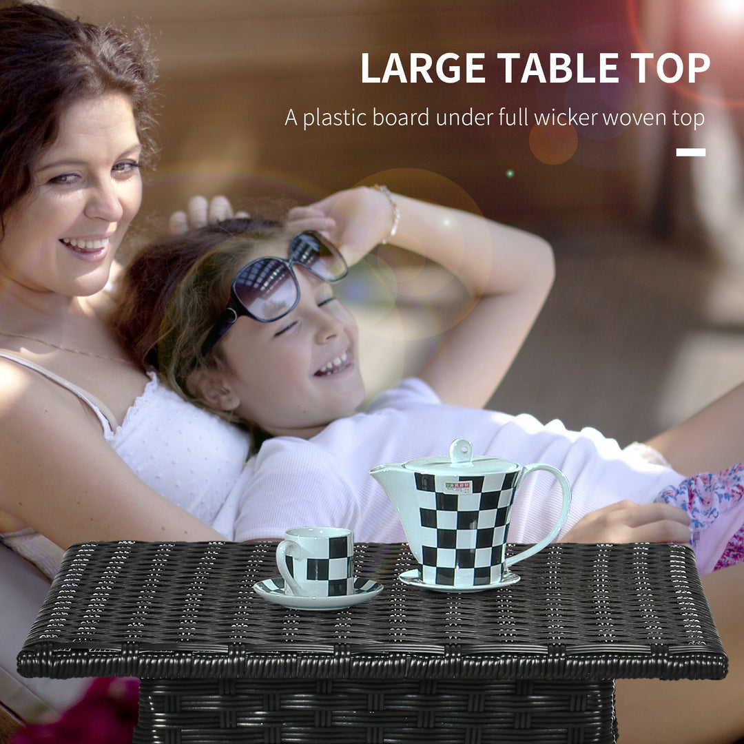 Rattan Side Table, Outdoor Coffee Table with Plastic Board Under the Full Woven Table Top for Patio, Garden, Balcony, Black