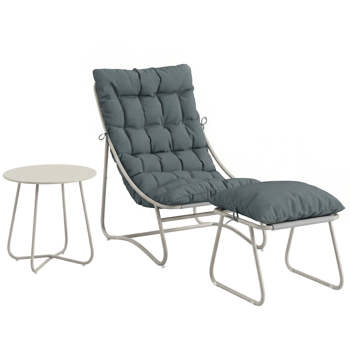 Bistro Set for Garden, 3 Piece Outdoor Table and Chair with Footstool 