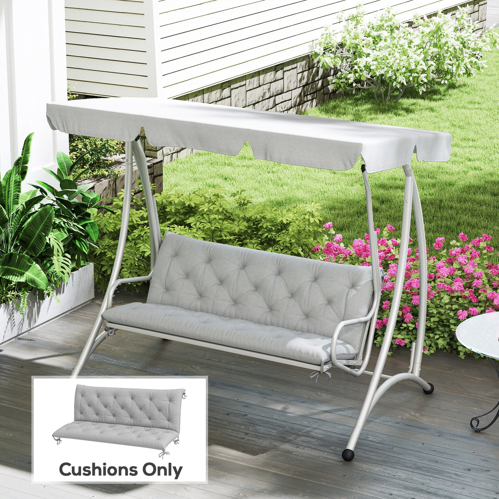 Outsunny Three-Seater Bench Cushion - Light Grey